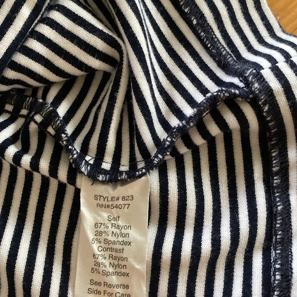 CAbi 3/4 Sleeve Double Breasted Navy Blue White Striped Knit Blazer Small - Picture 5 of 5